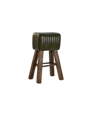 TABURETE PIEL MADERA VERDE OSCURO
